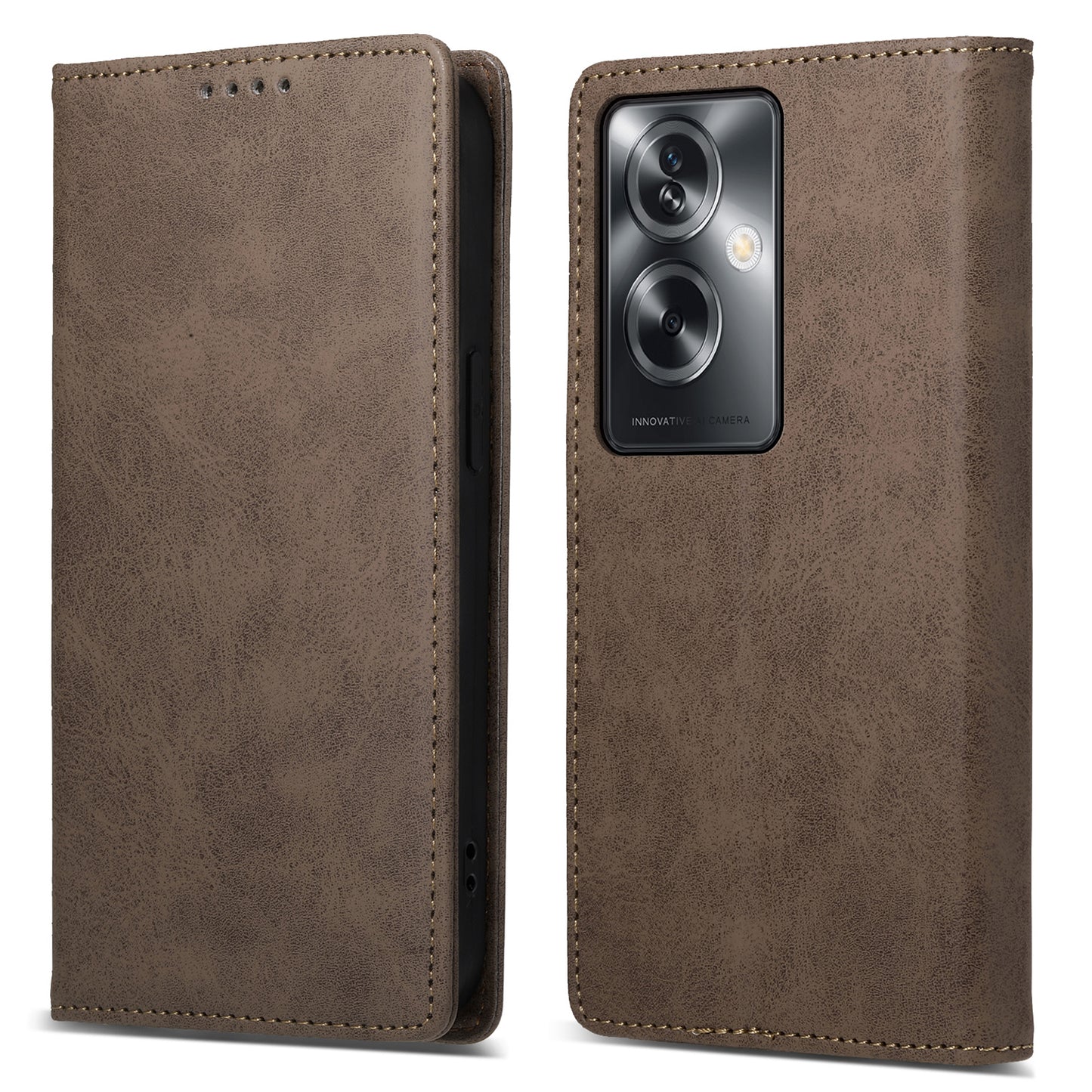DF-05 For Oppo A2 5G / A79 5G Case RFID Blocking PU Leather Magnetic Closure Flip Phone Cover - Brown