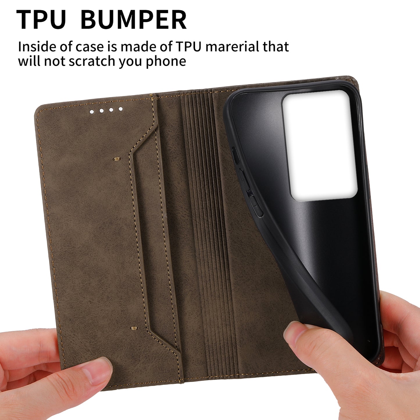 DF-05 For Oppo A2 5G / A79 5G Case RFID Blocking PU Leather Magnetic Closure Flip Phone Cover - Brown