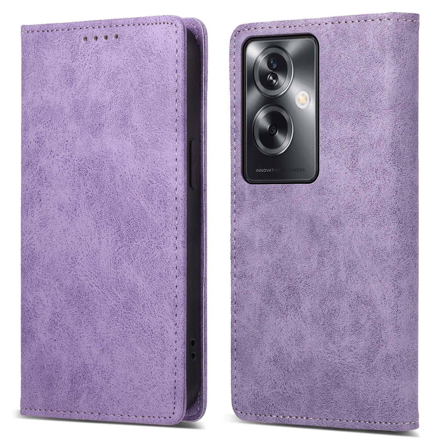 DF-05 For Oppo A2 5G / A79 5G Case RFID Blocking PU Leather Magnetic Closure Flip Phone Cover - Purple