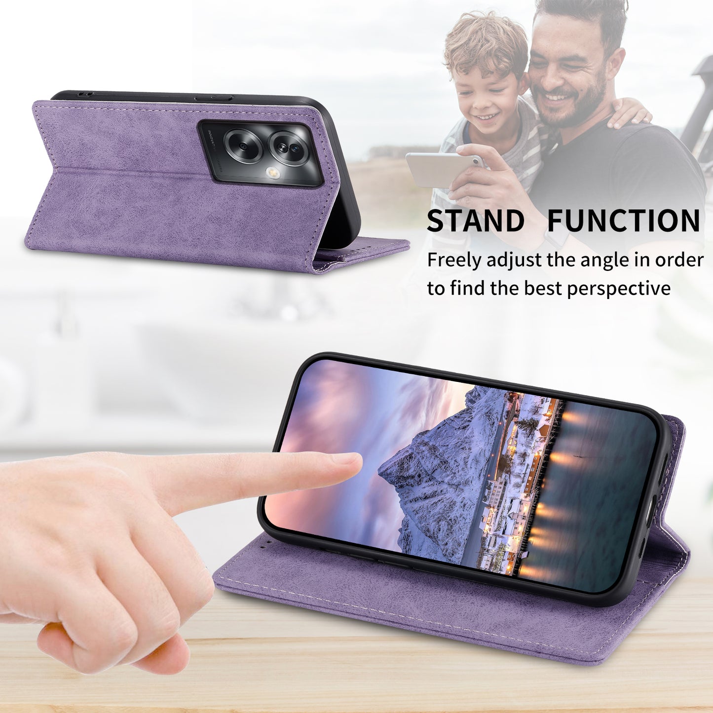DF-05 For Oppo A2 5G / A79 5G Case RFID Blocking PU Leather Magnetic Closure Flip Phone Cover - Purple