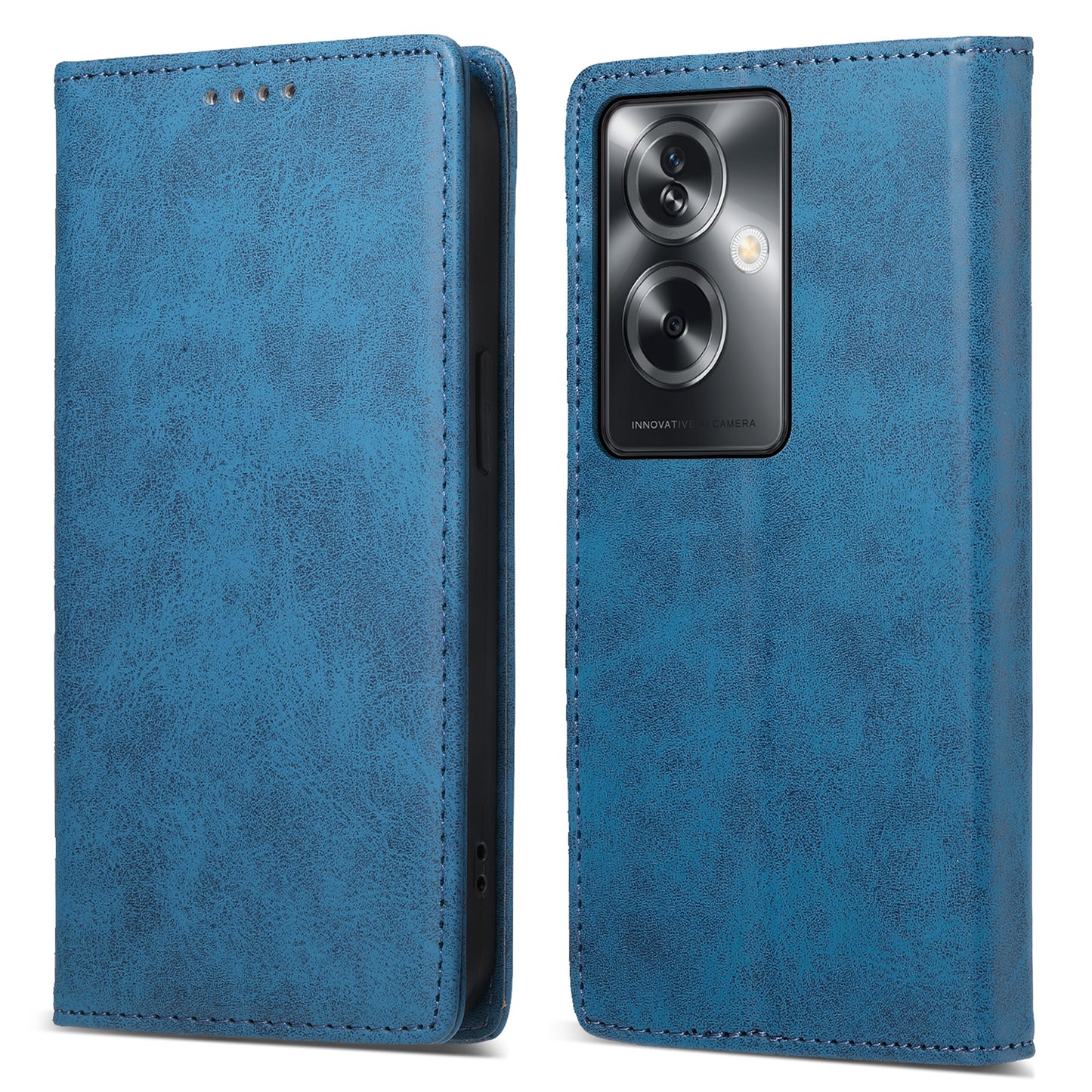 DF-05 For Oppo A2 5G / A79 5G Case RFID Blocking PU Leather Magnetic Closure Flip Phone Cover - Blue