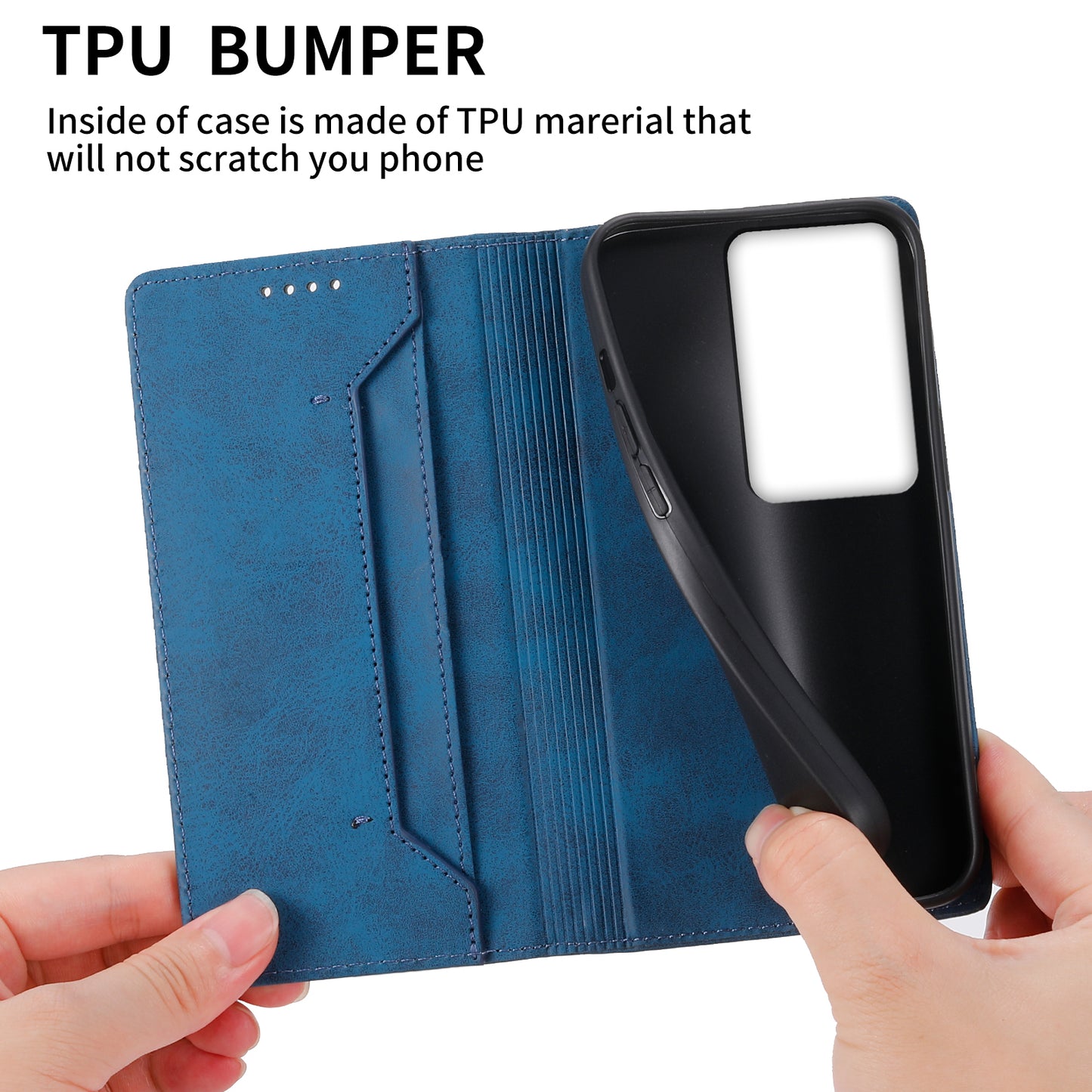 DF-05 For Oppo A2 5G / A79 5G Case RFID Blocking PU Leather Magnetic Closure Flip Phone Cover - Blue