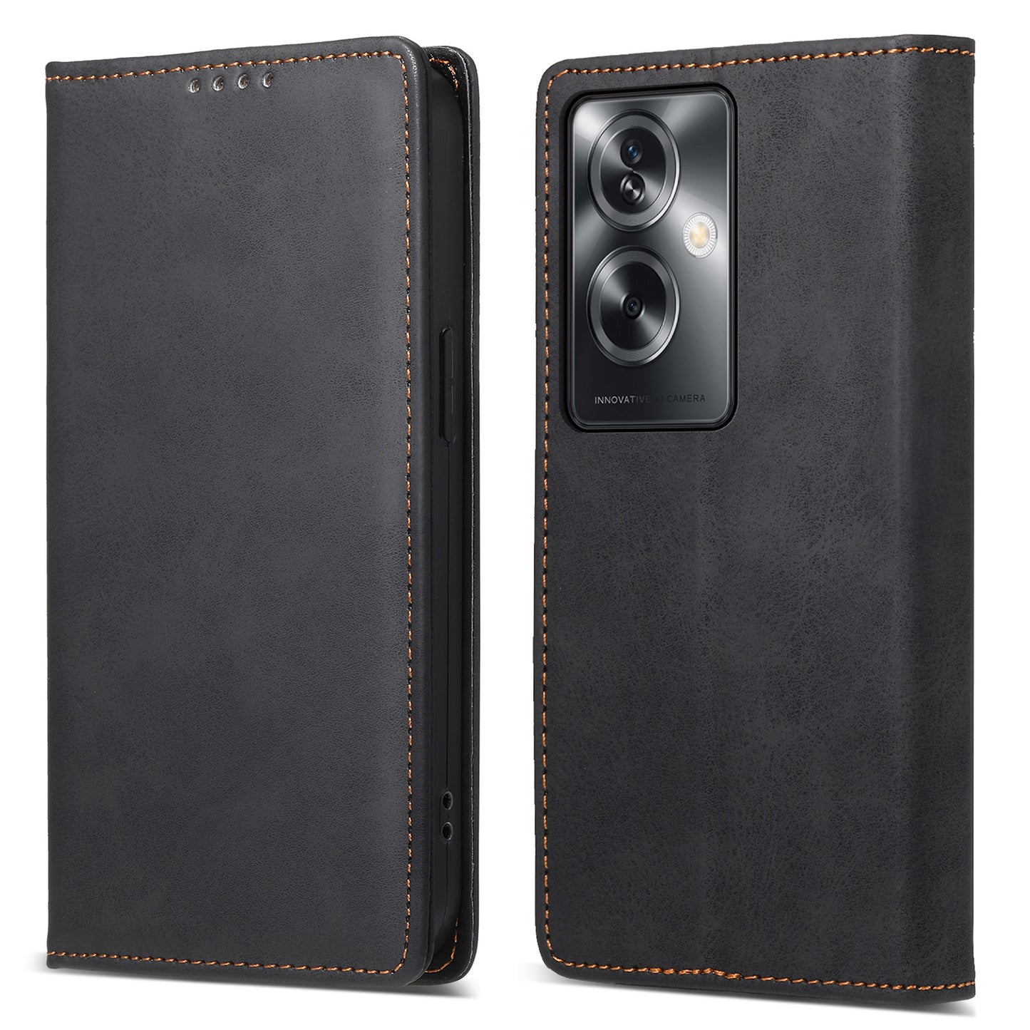 DF-05 For Oppo A2 5G / A79 5G Case RFID Blocking PU Leather Magnetic Closure Flip Phone Cover - Black