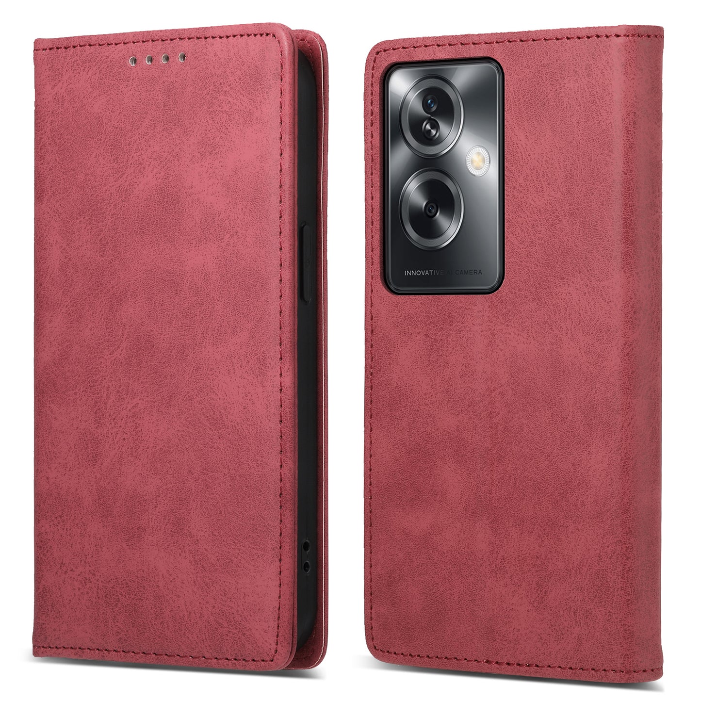 DF-05 For Oppo A2 5G / A79 5G Case RFID Blocking PU Leather Magnetic Closure Flip Phone Cover - Red