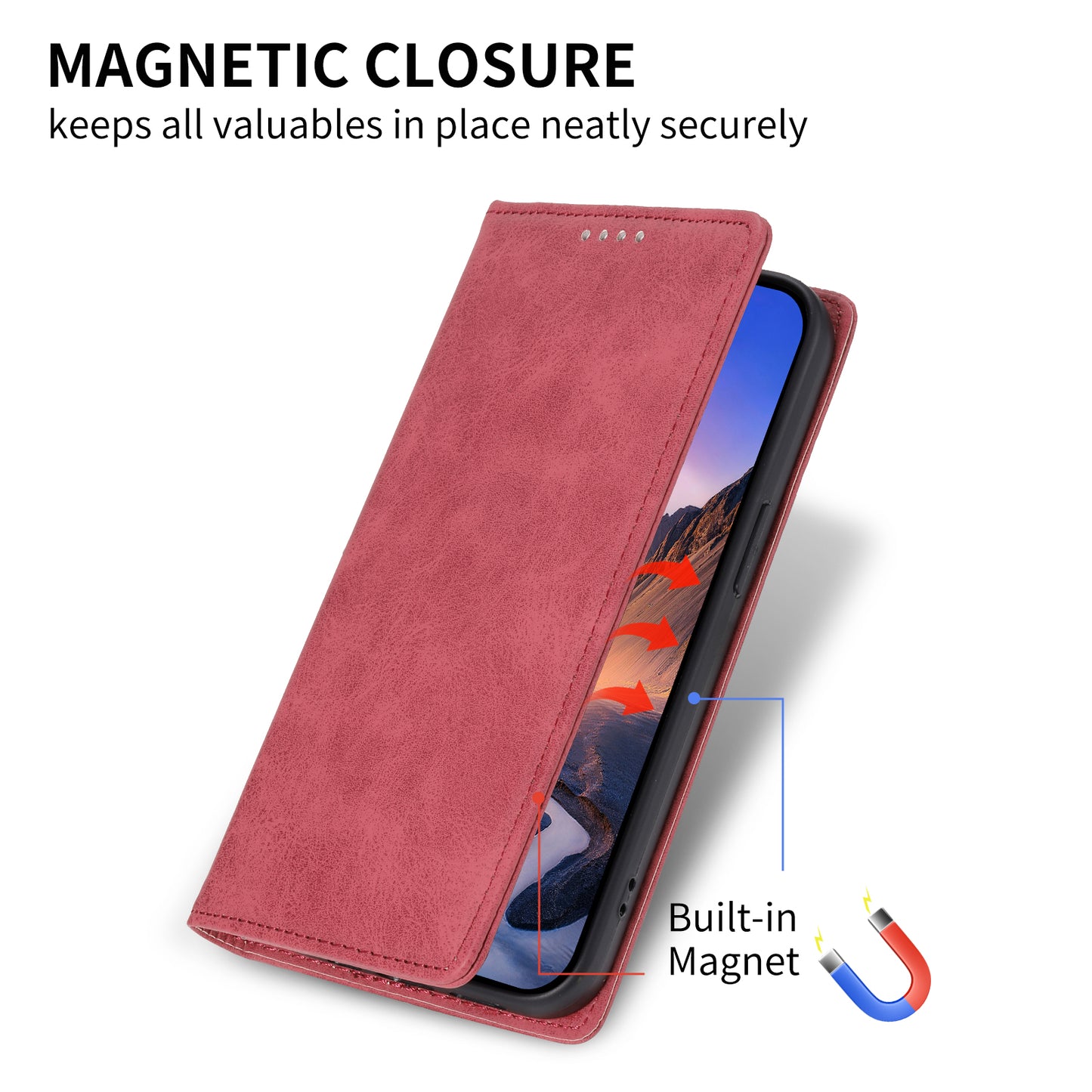 DF-05 For Oppo A2 5G / A79 5G Case RFID Blocking PU Leather Magnetic Closure Flip Phone Cover - Red