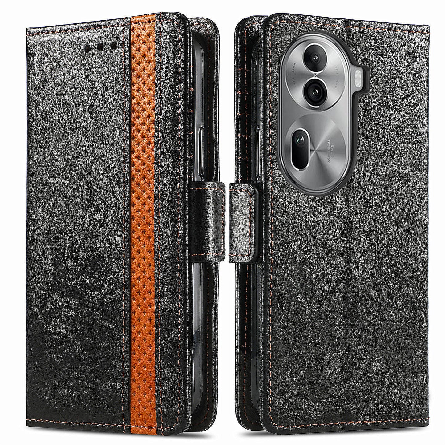 CASENEO 002 Series For Oppo Reno11 Pro 5G (Global) Leather Case Wallet Design Splicing Smart Phone Cover - Black