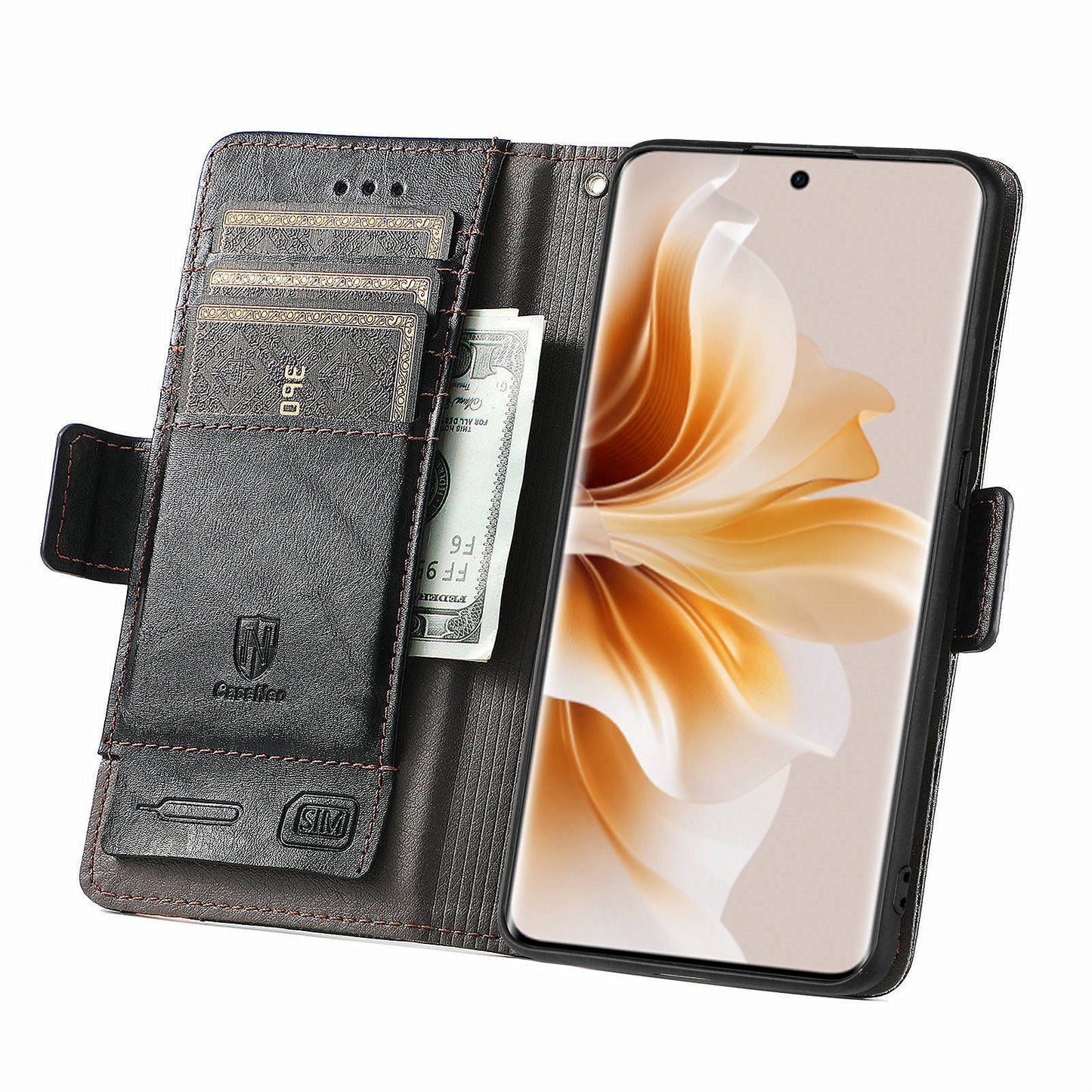 CASENEO 002 Series For Oppo Reno11 Pro 5G (Global) Leather Case Wallet Design Splicing Smart Phone Cover - Black