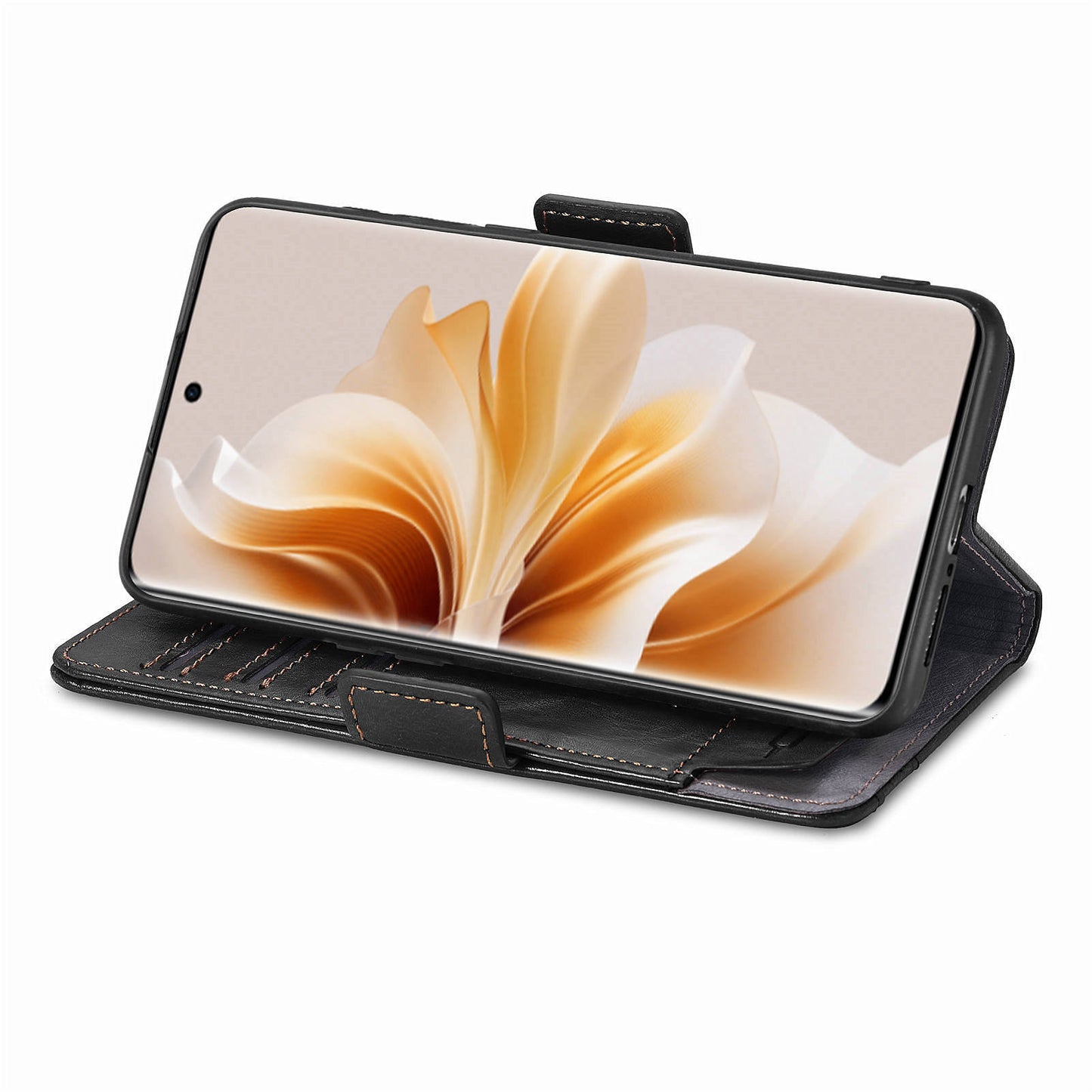 CASENEO 002 Series For Oppo Reno11 Pro 5G (Global) Leather Case Wallet Design Splicing Smart Phone Cover - Black