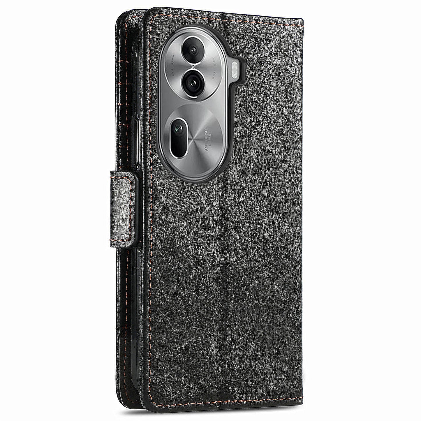 CASENEO 002 Series For Oppo Reno11 Pro 5G (Global) Leather Case Wallet Design Splicing Smart Phone Cover - Black