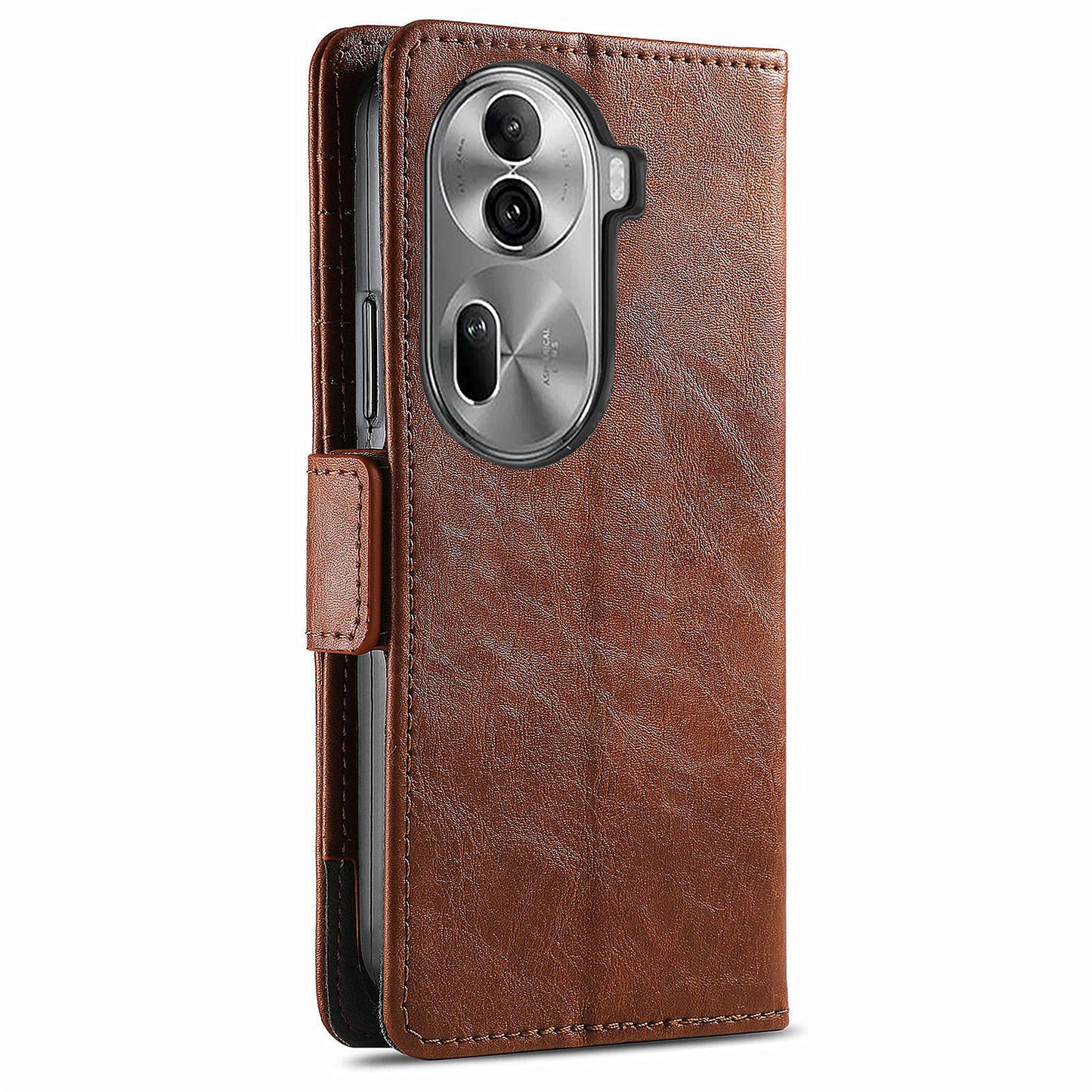 CASENEO 002 Series For Oppo Reno11 Pro 5G (Global) Leather Case Wallet Design Splicing Smart Phone Cover - Dark Brown