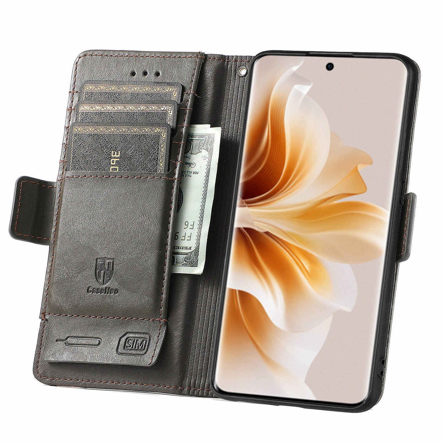 CASENEO 002 Series For Oppo Reno11 Pro 5G (Global) Leather Case Wallet Design Splicing Smart Phone Cover - Grey