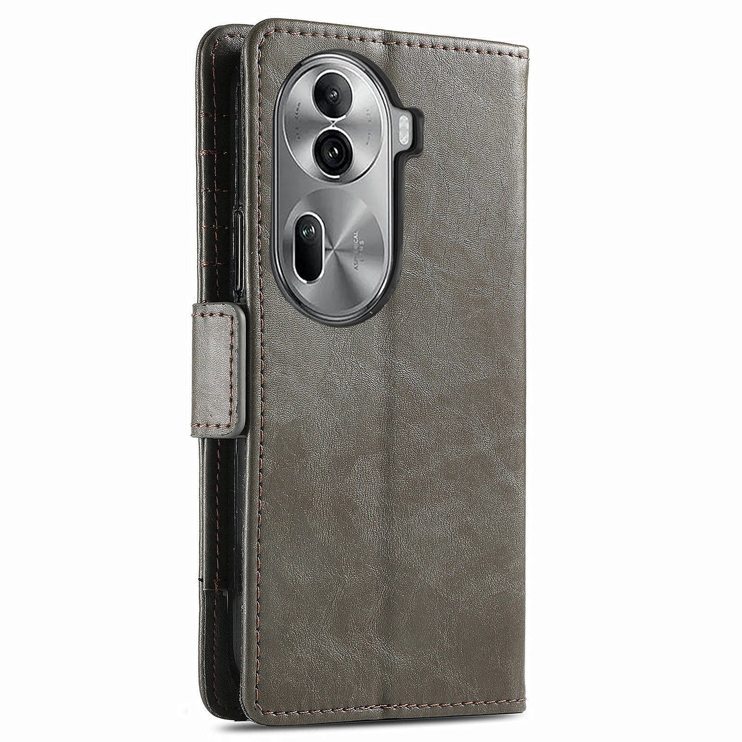 CASENEO 002 Series For Oppo Reno11 Pro 5G (Global) Leather Case Wallet Design Splicing Smart Phone Cover - Grey