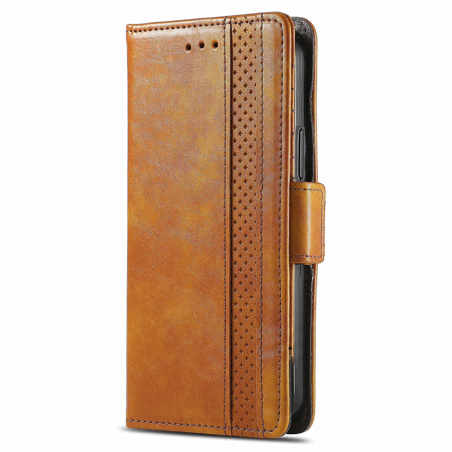 CASENEO 002 Series For Oppo Reno11 Pro 5G (Global) Leather Case Wallet Design Splicing Smart Phone Cover - Light Brown