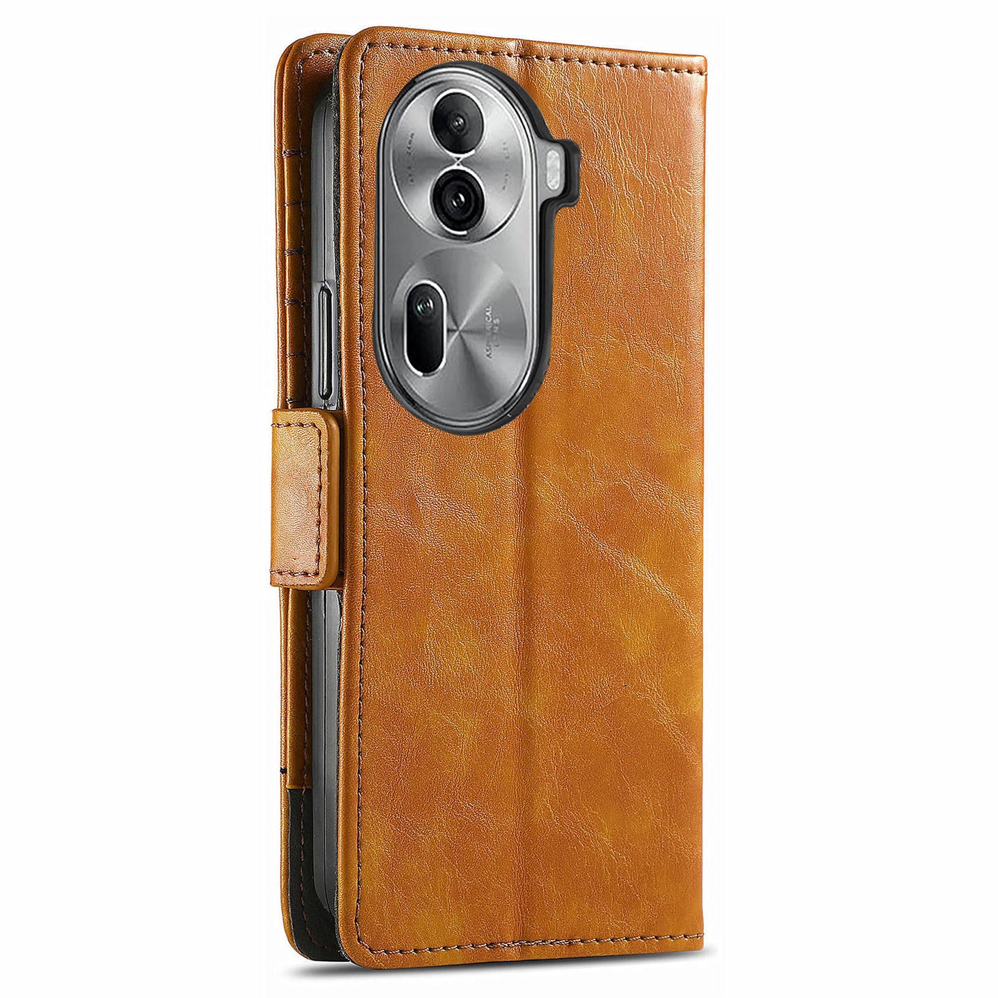 CASENEO 002 Series For Oppo Reno11 Pro 5G (Global) Leather Case Wallet Design Splicing Smart Phone Cover - Light Brown