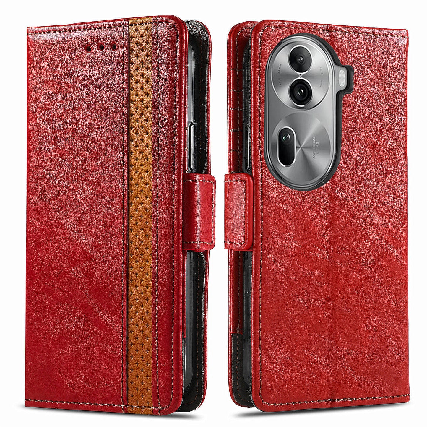 CASENEO 002 Series For Oppo Reno11 Pro 5G (Global) Leather Case Wallet Design Splicing Smart Phone Cover - Red