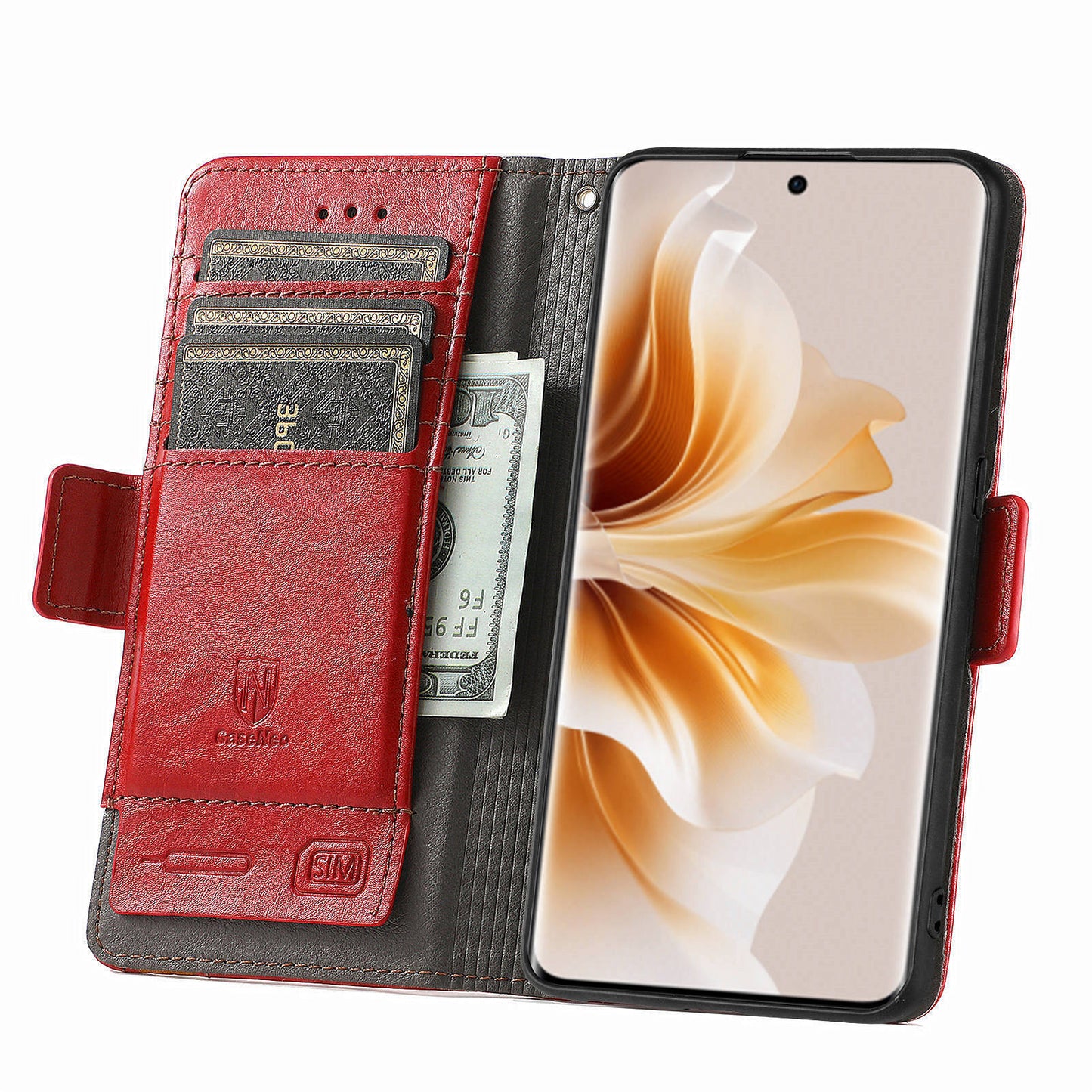 CASENEO 002 Series For Oppo Reno11 Pro 5G (Global) Leather Case Wallet Design Splicing Smart Phone Cover - Red