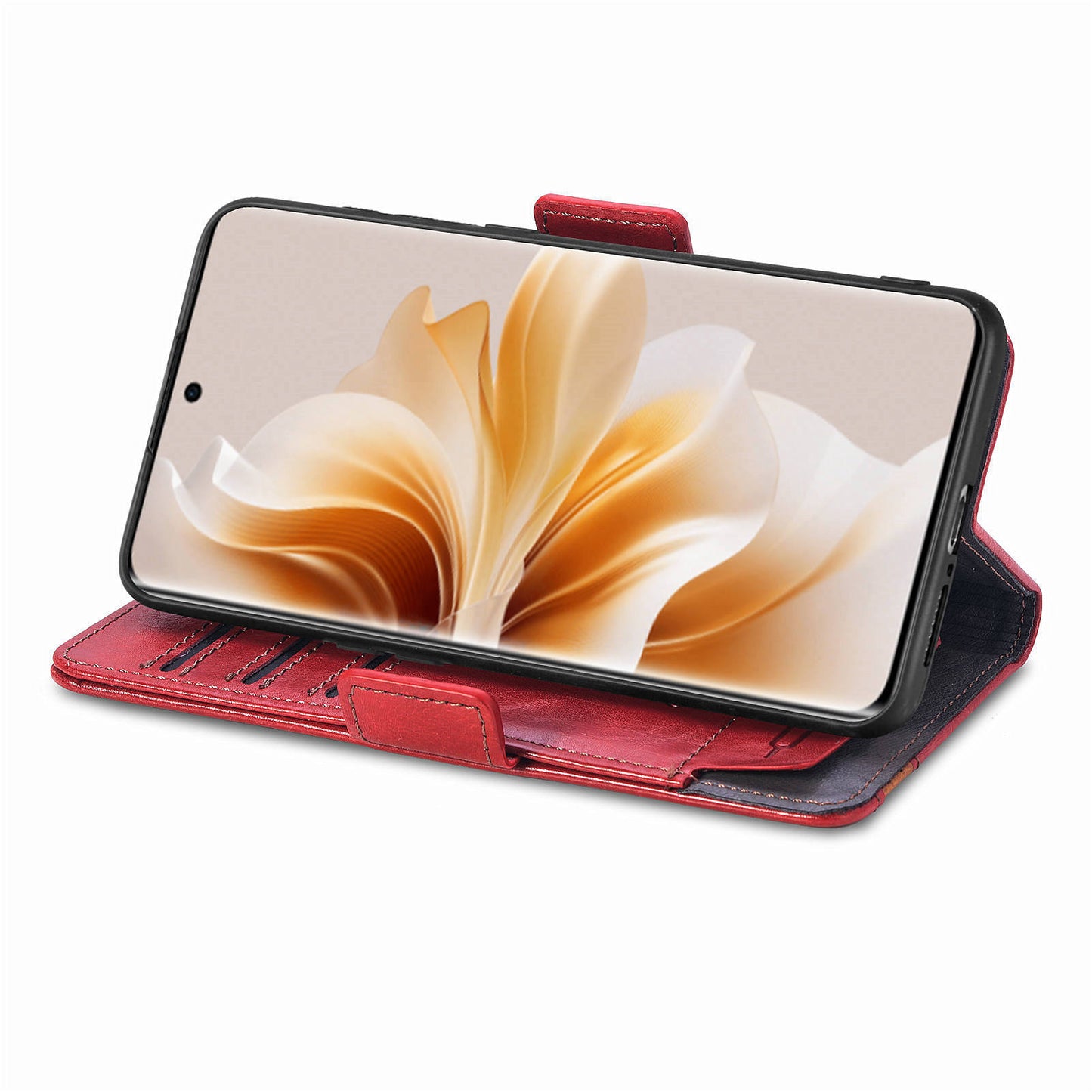 CASENEO 002 Series For Oppo Reno11 Pro 5G (Global) Leather Case Wallet Design Splicing Smart Phone Cover - Red