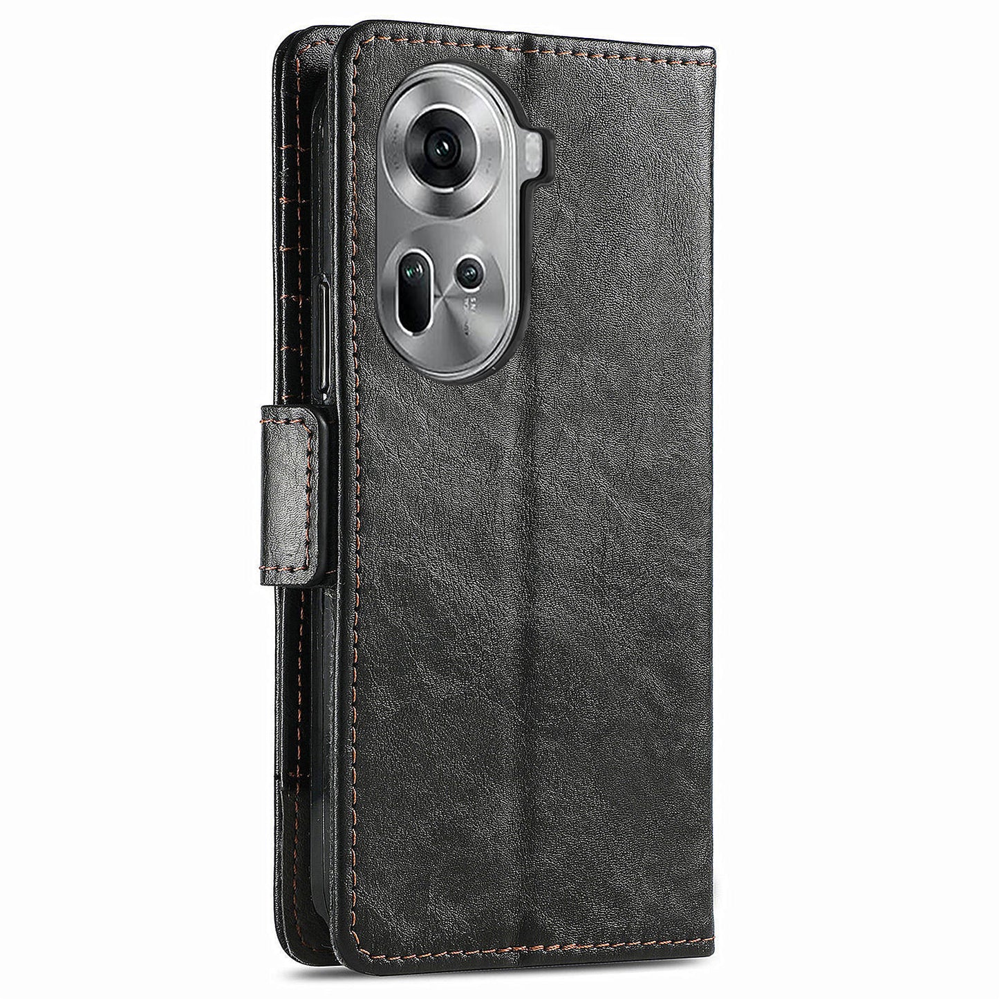 CASENEO 002 Series For Oppo Reno11 5G (Global) Wallet Case Design Splicing Leather Smart Phone Cover - Black