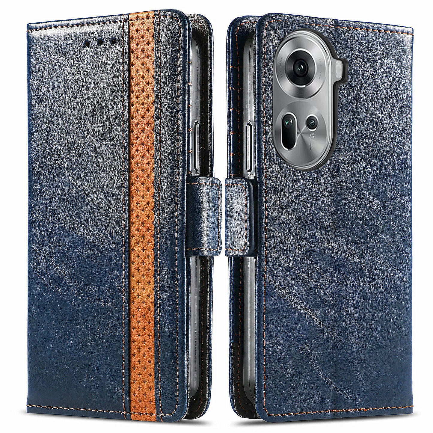 CASENEO 002 Series For Oppo Reno11 5G (Global) Wallet Case Design Splicing Leather Smart Phone Cover - Dark Blue