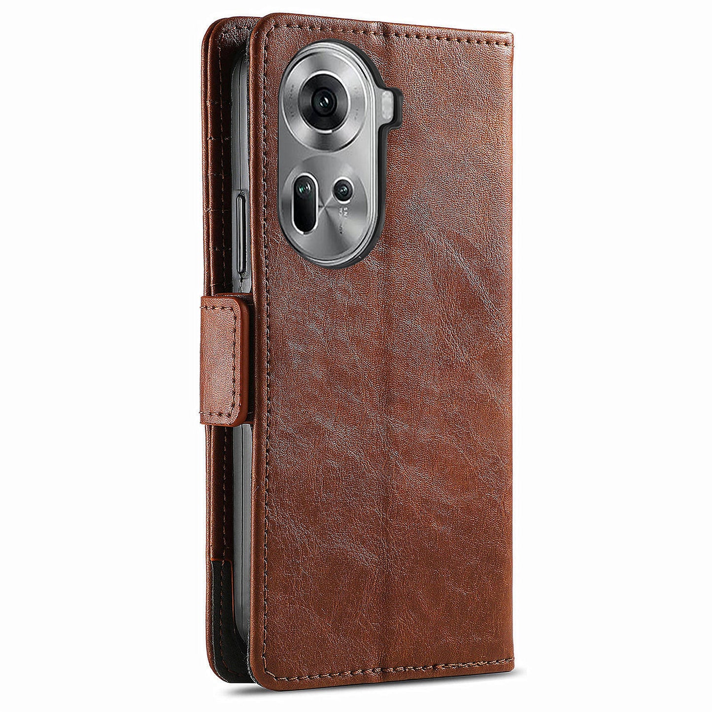 CASENEO 002 Series For Oppo Reno11 5G (Global) Wallet Case Design Splicing Leather Smart Phone Cover - Dark Brown