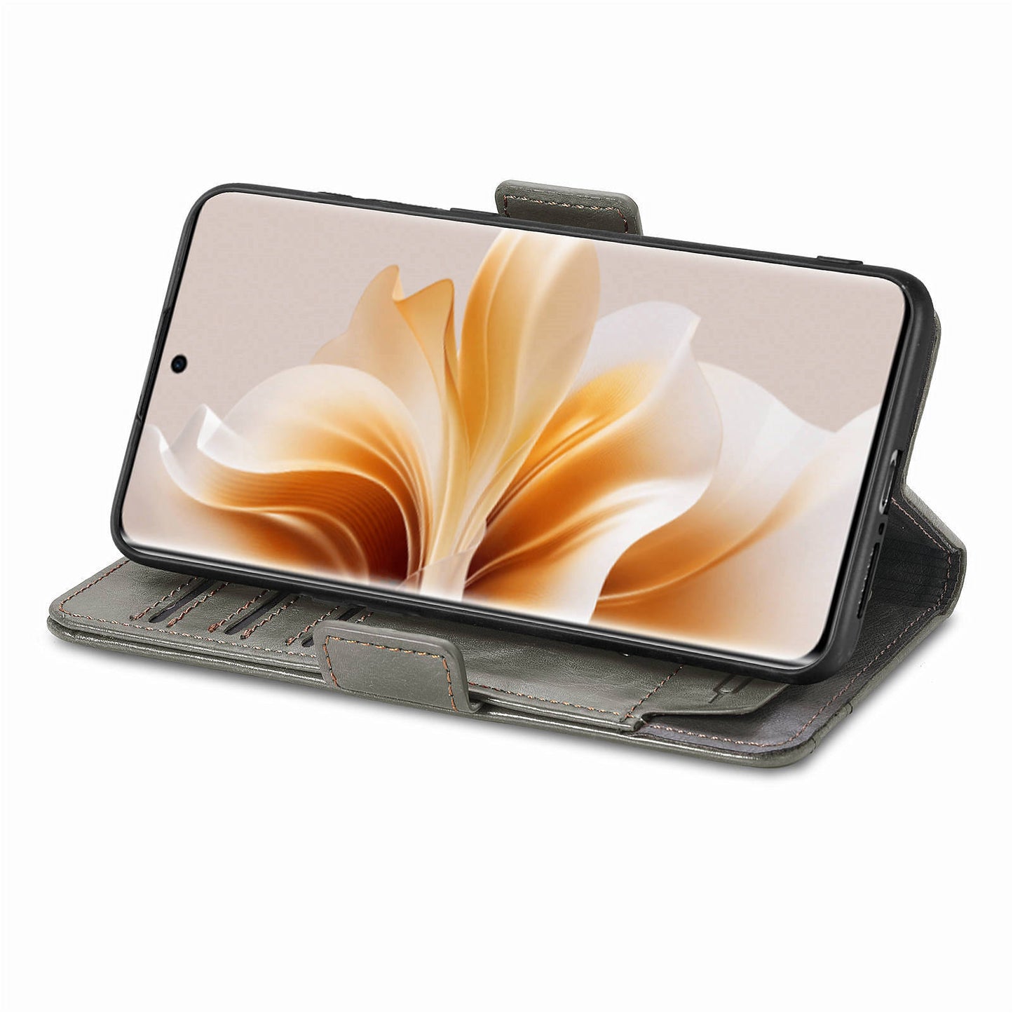 CASENEO 002 Series For Oppo Reno11 5G (Global) Wallet Case Design Splicing Leather Smart Phone Cover - Grey