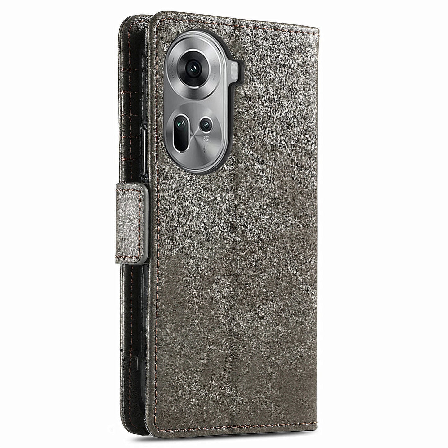 CASENEO 002 Series For Oppo Reno11 5G (Global) Wallet Case Design Splicing Leather Smart Phone Cover - Grey