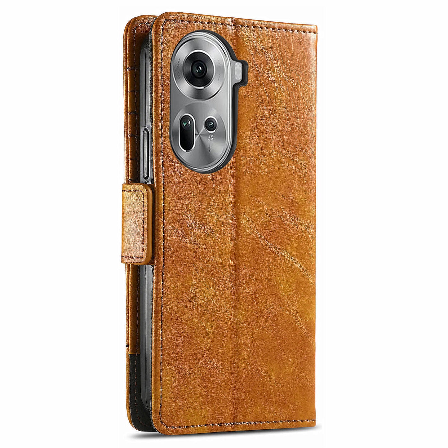 CASENEO 002 Series For Oppo Reno11 5G (Global) Wallet Case Design Splicing Leather Smart Phone Cover - Light Brown