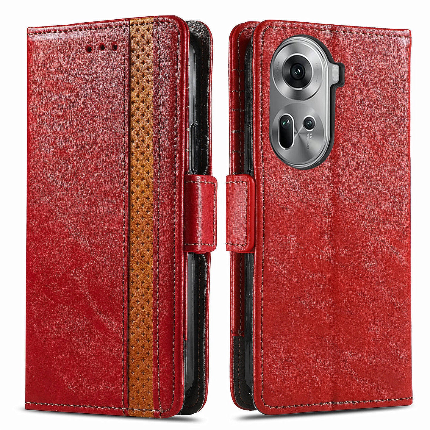 CASENEO 002 Series For Oppo Reno11 5G (Global) Wallet Case Design Splicing Leather Smart Phone Cover - Red