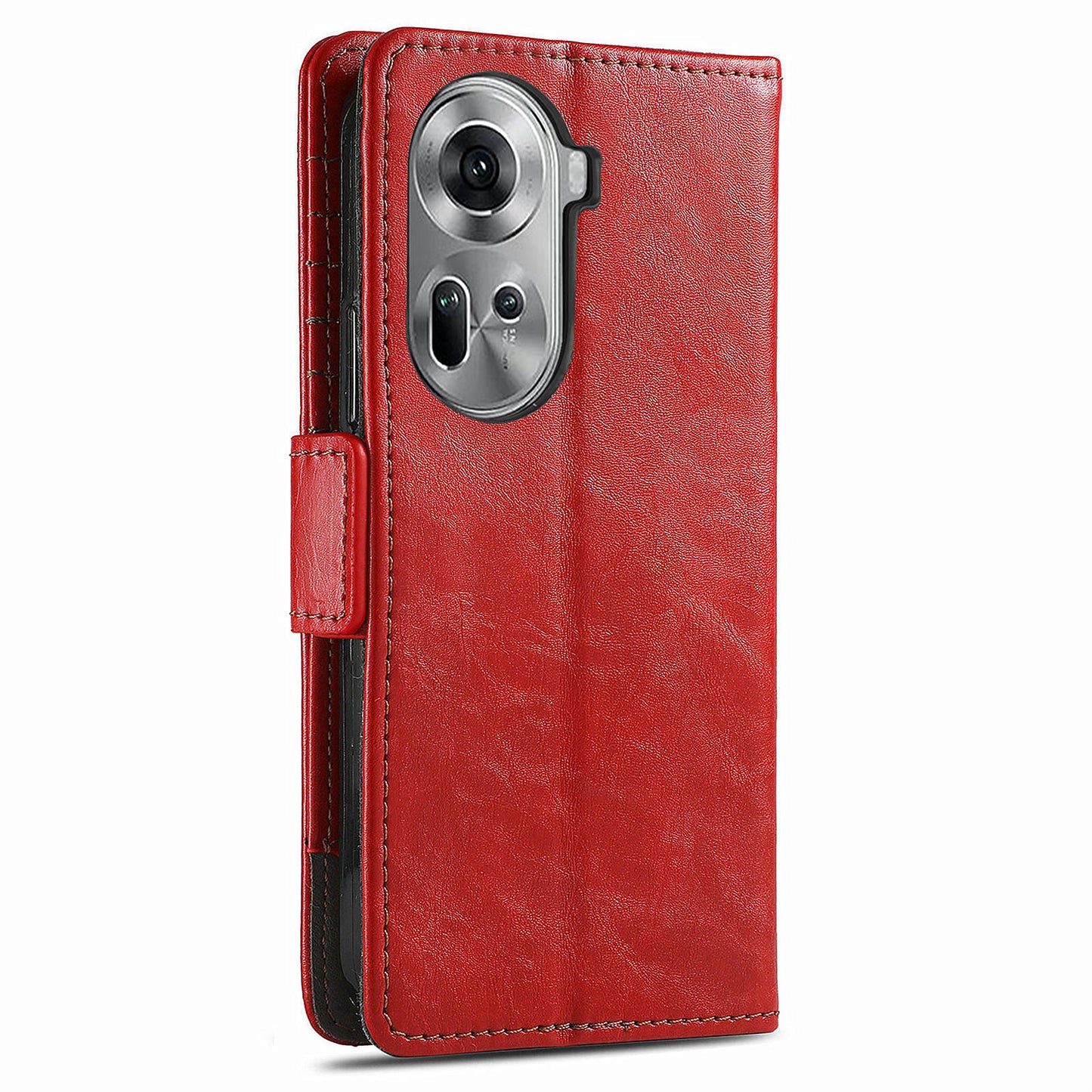 CASENEO 002 Series For Oppo Reno11 5G (Global) Wallet Case Design Splicing Leather Smart Phone Cover - Red