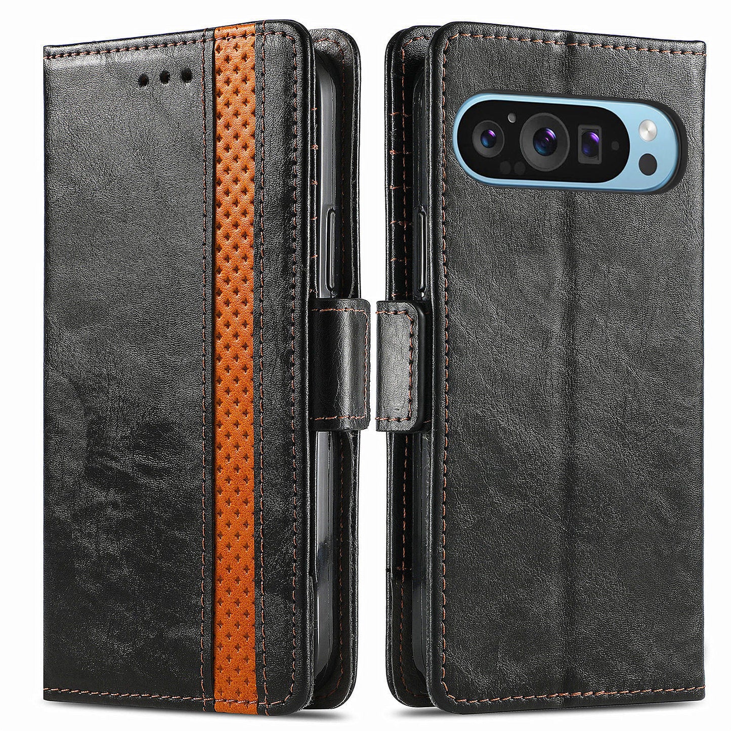 CASENEO 002 Series For Google Pixel 9 Wallet Phone Case Leather Flip Cover Mobile Accessories Wholesale - Black