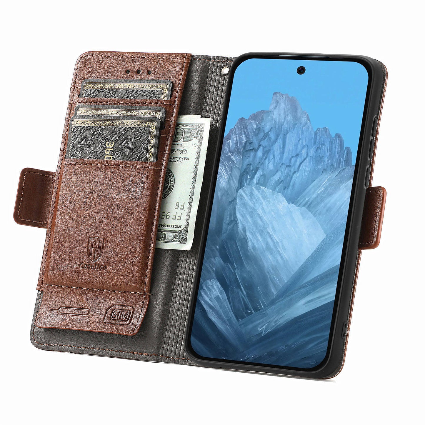 CASENEO 002 Series For Google Pixel 9 Wallet Phone Case Leather Flip Cover Mobile Accessories Wholesale - Dark Brown
