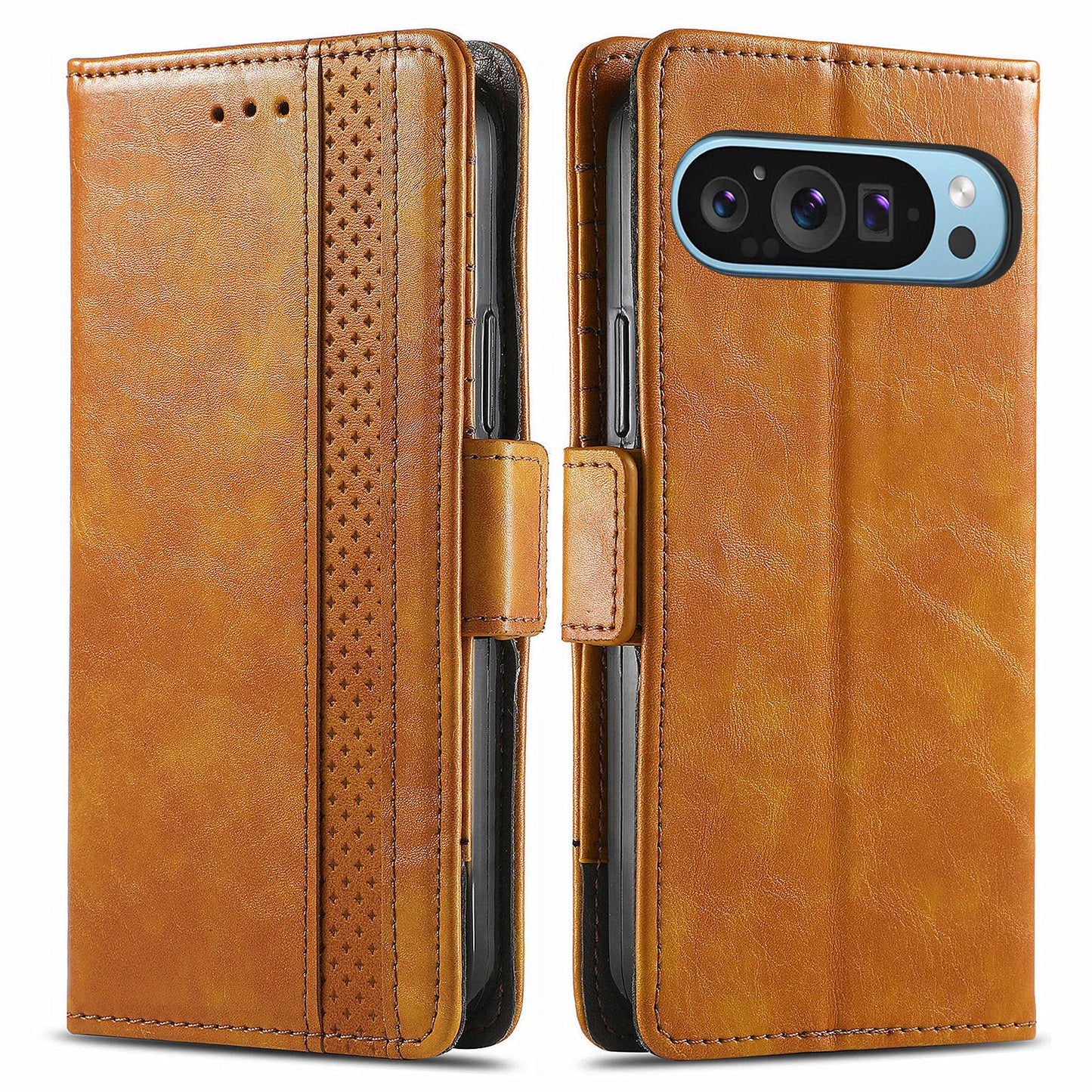 CASENEO 002 Series For Google Pixel 9 Wallet Phone Case Leather Flip Cover Mobile Accessories Wholesale - Light Brown