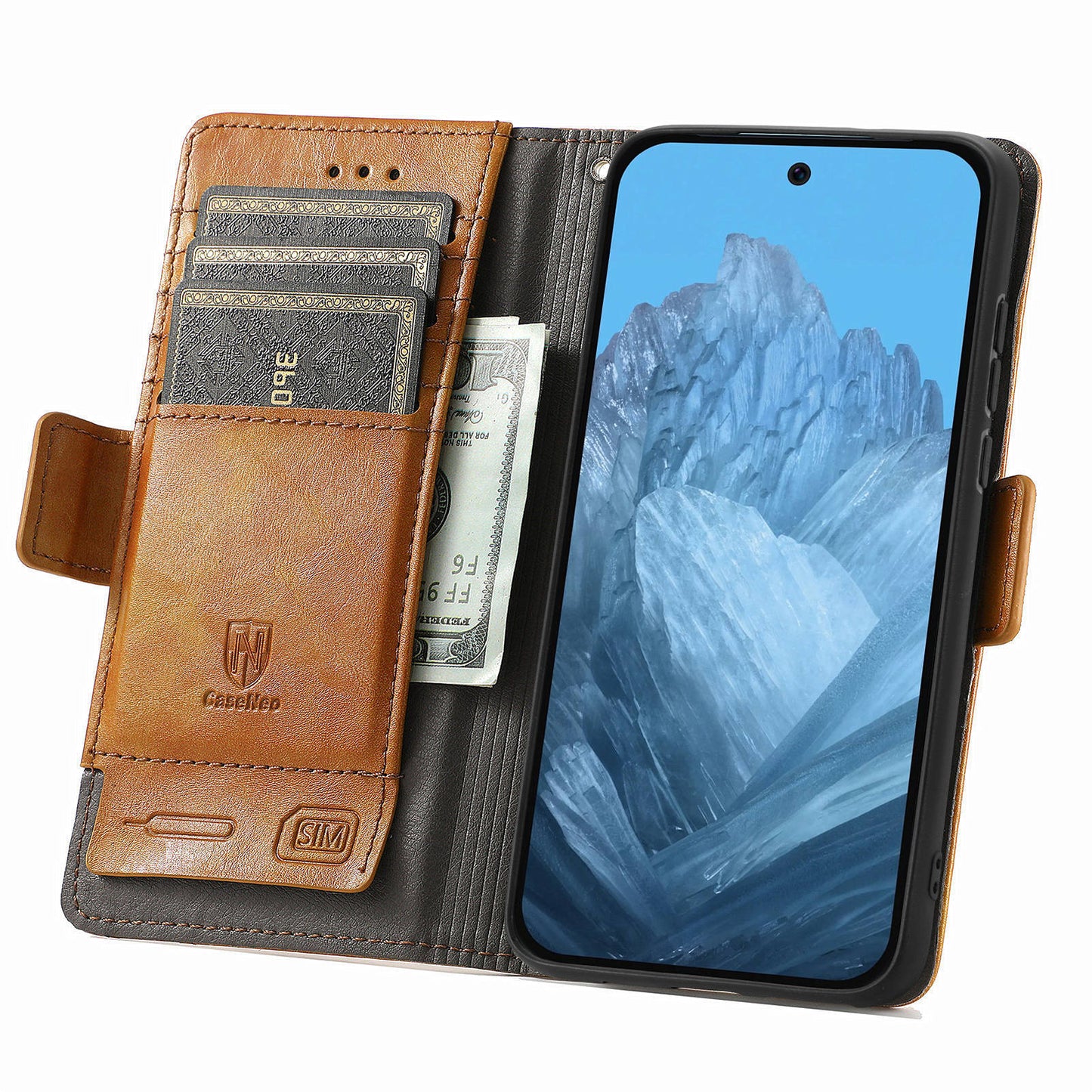 CASENEO 002 Series For Google Pixel 9 Wallet Phone Case Leather Flip Cover Mobile Accessories Wholesale - Light Brown