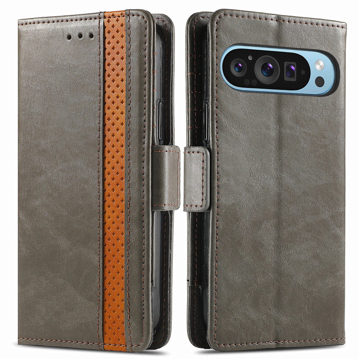 CASENEO 002 Series For Google Pixel 9 Wallet Phone Case Leather Flip Cover Mobile Accessories Wholesale - Grey