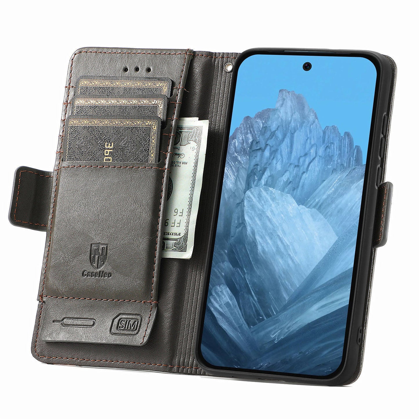 CASENEO 002 Series For Google Pixel 9 Wallet Phone Case Leather Flip Cover Mobile Accessories Wholesale - Grey