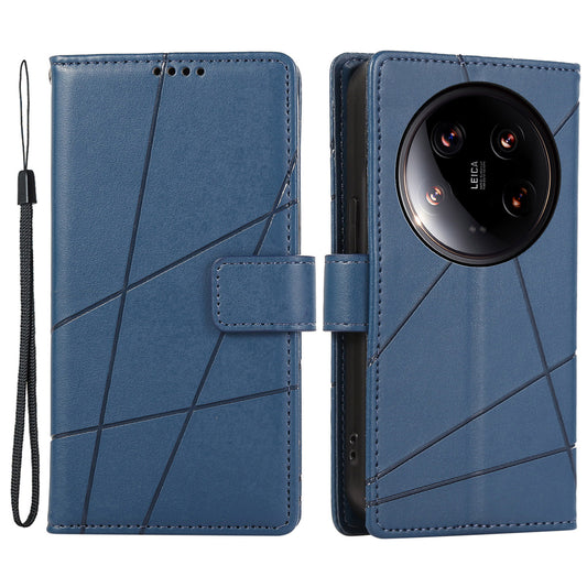 DF-06 For Xiaomi 14 Ultra Case Line Imprinted Leather Phone Cases Wholesale - Blue
