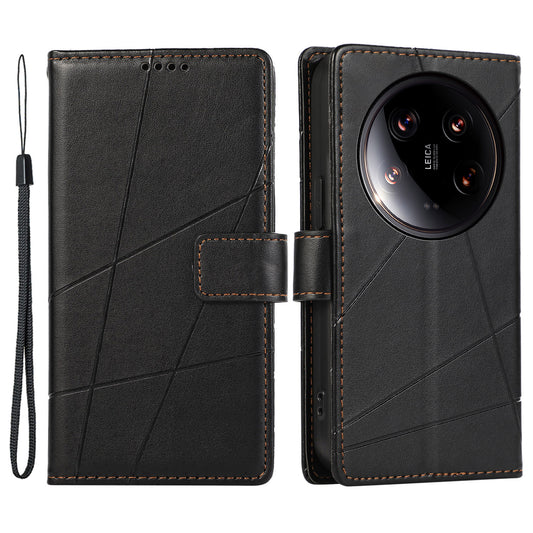 DF-06 For Xiaomi 14 Ultra Case Line Imprinted Leather Phone Cases Wholesale - Black