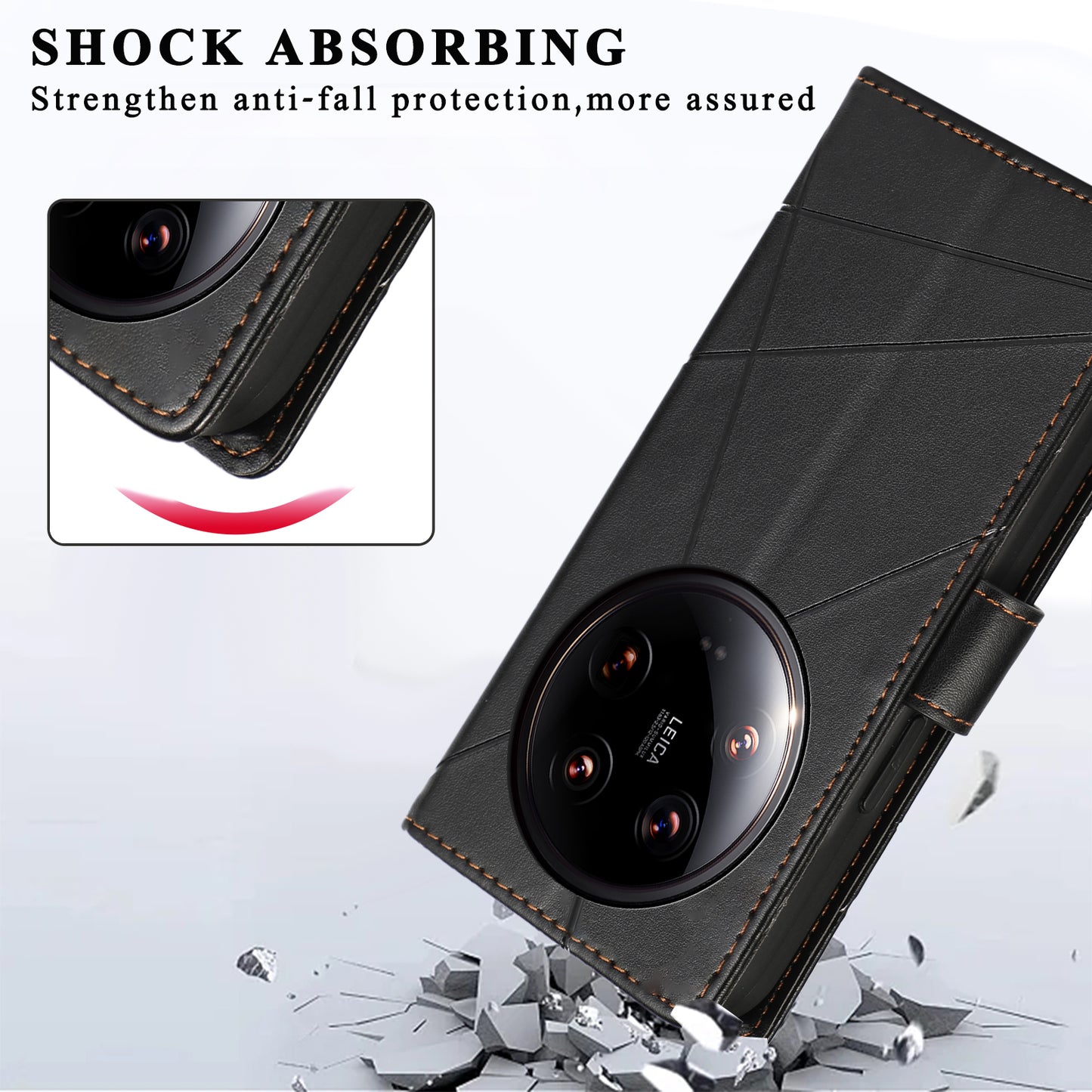 DF-06 For Xiaomi 14 Ultra Case Line Imprinted Leather Phone Cases Wholesale - Black