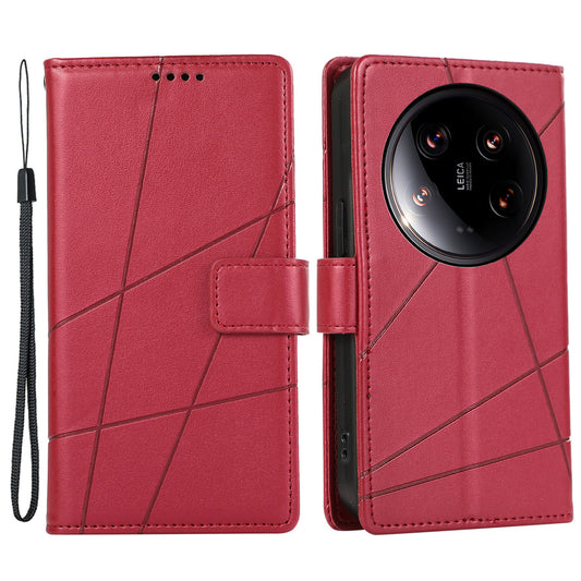 DF-06 For Xiaomi 14 Ultra Case Line Imprinted Leather Phone Cases Wholesale - Red