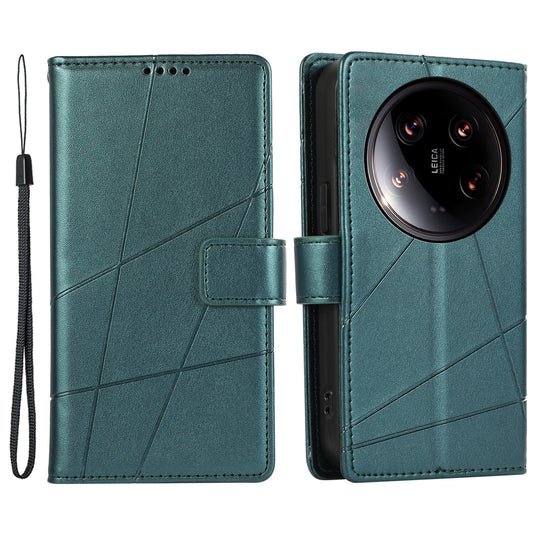 DF-06 For Xiaomi 14 Ultra Case Line Imprinted Leather Phone Cases Wholesale - Green