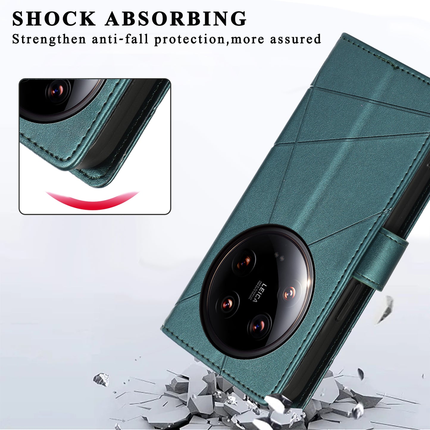 DF-06 For Xiaomi 14 Ultra Case Line Imprinted Leather Phone Cases Wholesale - Green