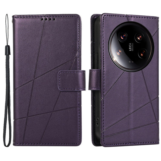 DF-06 For Xiaomi 14 Ultra Case Line Imprinted Leather Phone Cases Wholesale - Purple