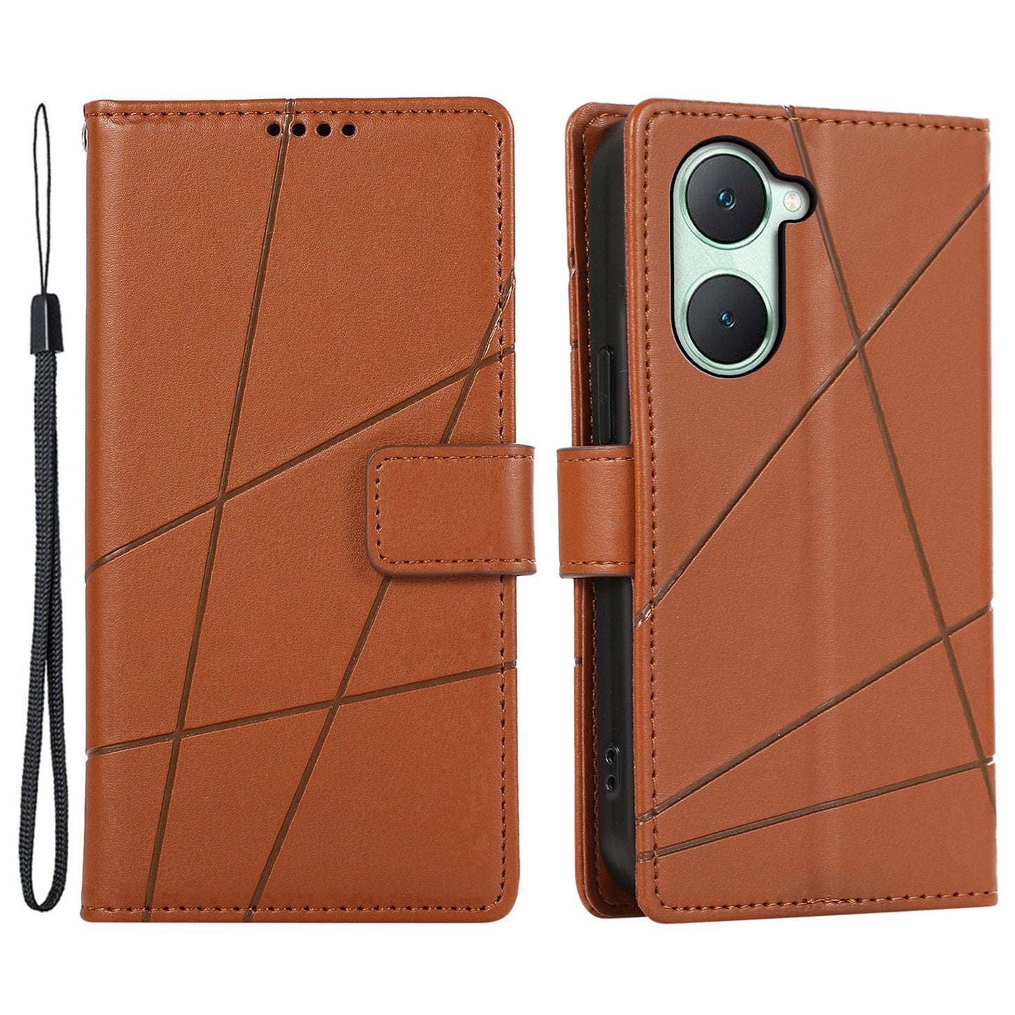 DF-06 For vivo Y03 Phone Case Line Imprinted Leather Cover Cell Phone Parts Wholesale - Brown