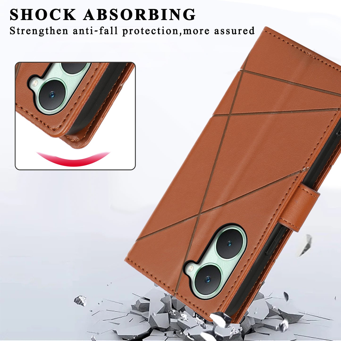 DF-06 For vivo Y03 Phone Case Line Imprinted Leather Cover Cell Phone Parts Wholesale - Brown