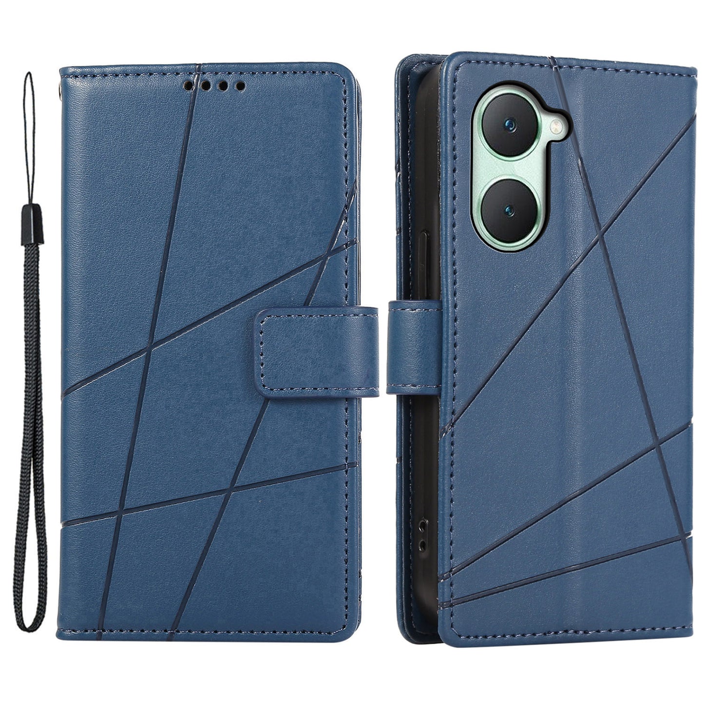 DF-06 For vivo Y03 Phone Case Line Imprinted Leather Cover Cell Phone Parts Wholesale - Blue