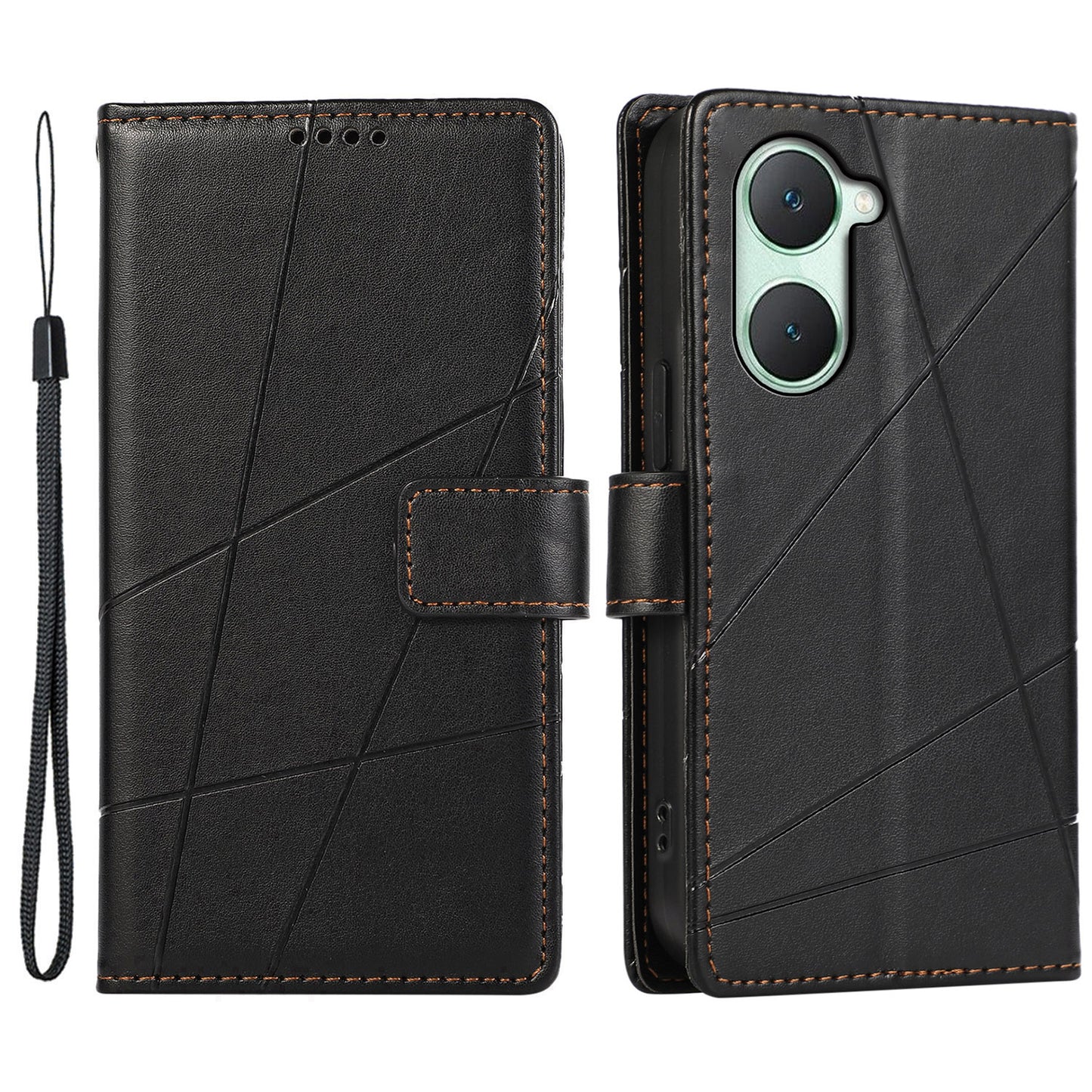 DF-06 For vivo Y03 Phone Case Line Imprinted Leather Cover Cell Phone Parts Wholesale - Black