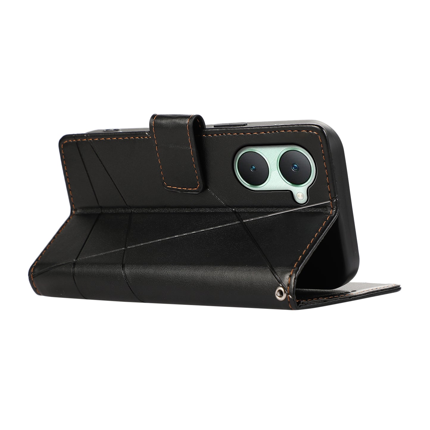 DF-06 For vivo Y03 Phone Case Line Imprinted Leather Cover Cell Phone Parts Wholesale - Black