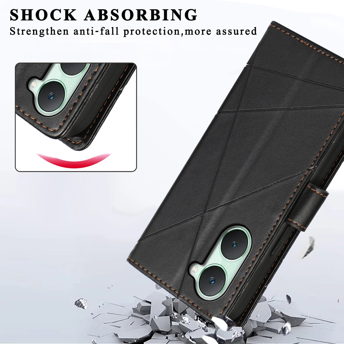 DF-06 For vivo Y03 Phone Case Line Imprinted Leather Cover Cell Phone Parts Wholesale - Black