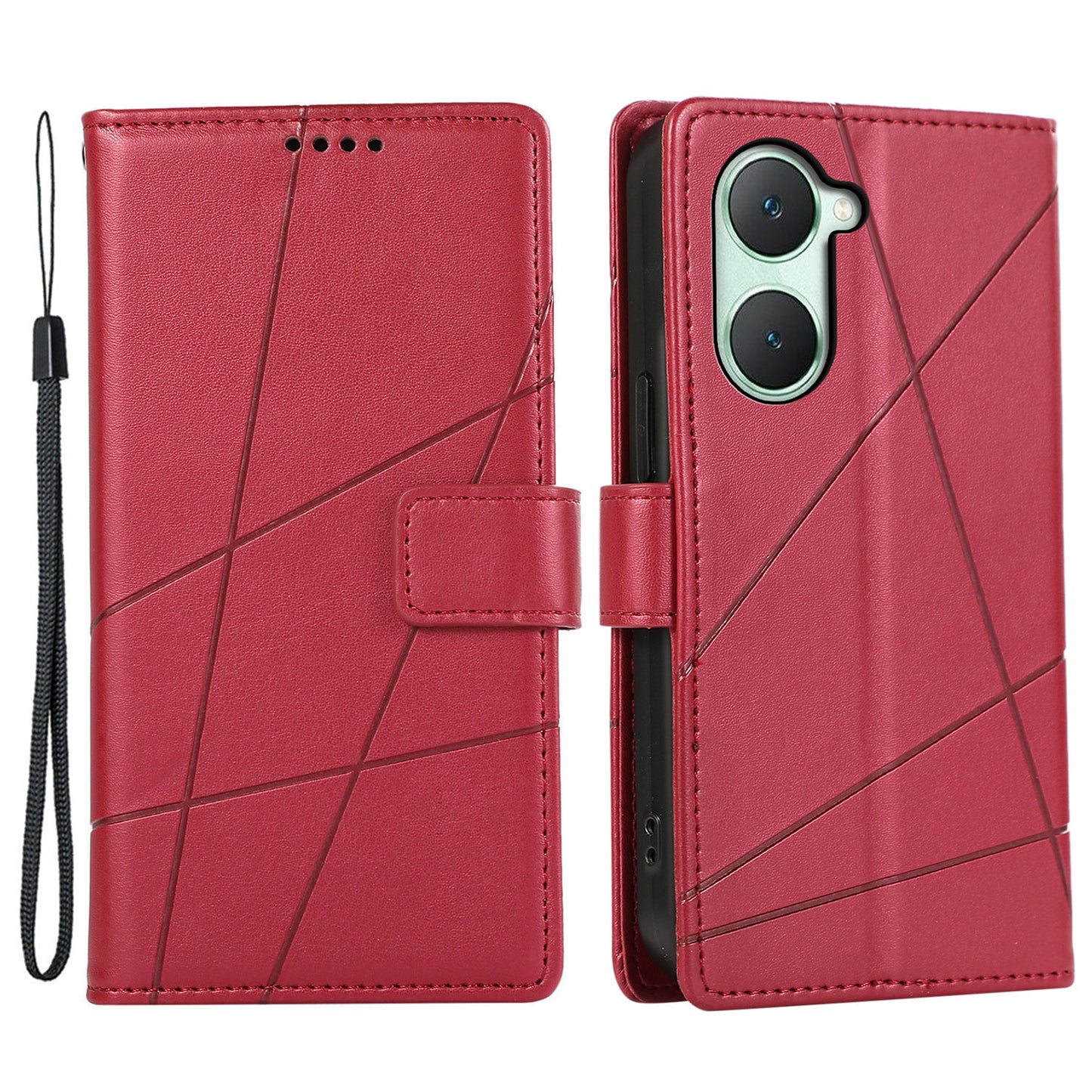 DF-06 For vivo Y03 Phone Case Line Imprinted Leather Cover Cell Phone Parts Wholesale - Red