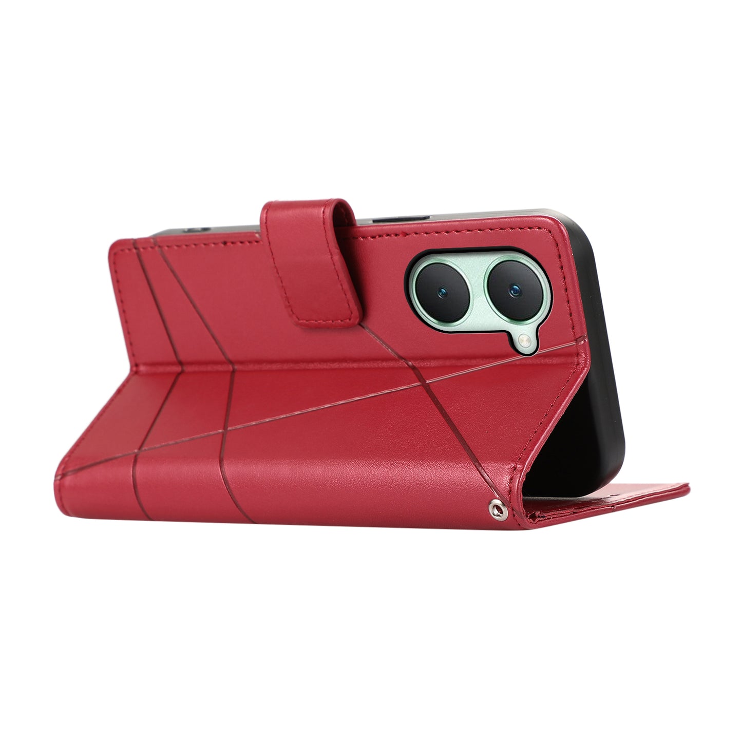 DF-06 For vivo Y03 Phone Case Line Imprinted Leather Cover Cell Phone Parts Wholesale - Red